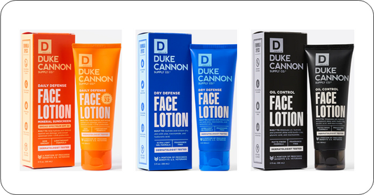 Duke Cannon's Face Lotion Options - Daily Defense, Dry Defense, & Oil Control